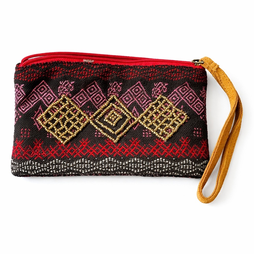 Ruggine Beaded Wristlet Clutch Ethnic Boho Embroidered Bag‎ Suede Leather Strap